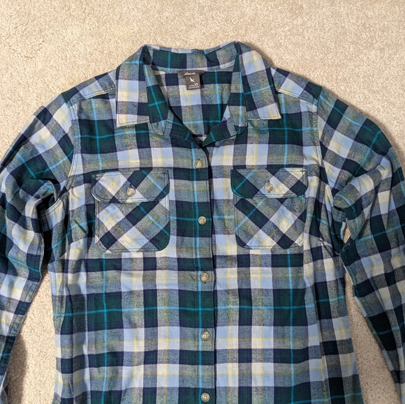 (Bundle 2 for $15) EUC Eddie Bauer Blue Plaid Flannel Shirt - Picture 2 of 5